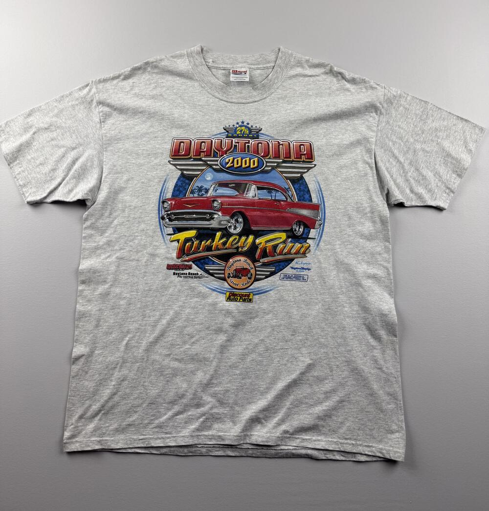 Vintage 2000 Hanes Shirt Mens XL Gray Daytona Turkey Run Graphic Tee Read